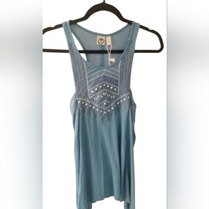 Lagaci Women's Blue W White Detail Sleeveless Top SZ L NWT